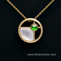 18K Gold White Shell Green Icy Jadeite Pendant